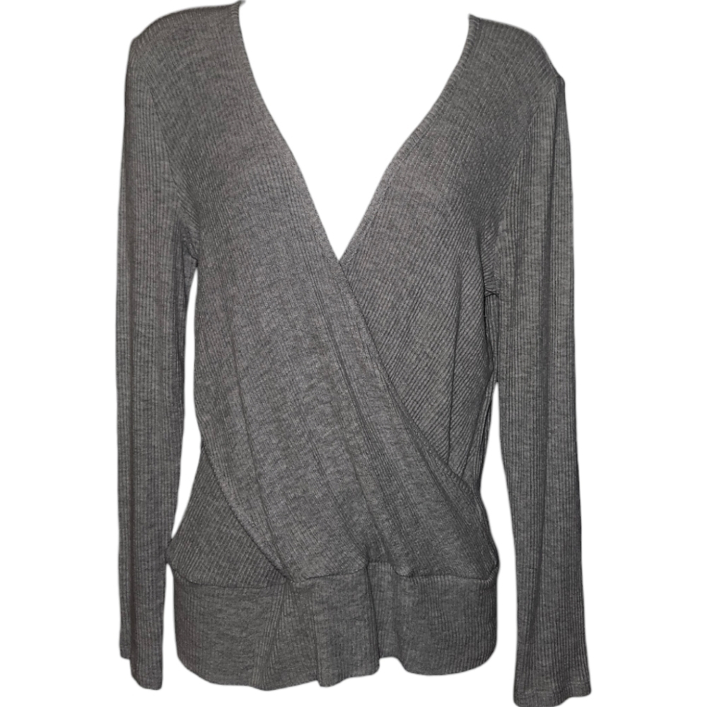 WHBM Modern Fit Cross-Over Ribbed Long Sleeve Top